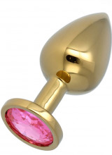 Plug Anale Oro con Pietra a Forma di Cuore Rosa 8,3 x 3,4 cm Taglia M