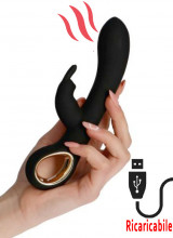 Vibratore Rabbit Riscaldante con Motore Doppio Ricaricabile USB in Silicone Nero 19 x 3,3 cm.