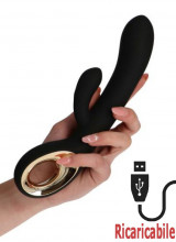 Vibratore Rabbit Nero con Motore Doppio Ricaricabile USB in Silicone 24 x 3,6 cm.