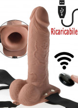 StrapOn cavo vibrante mulatto con telecomando wireless ricaricabile USB 17,5 x 4,5 cm.