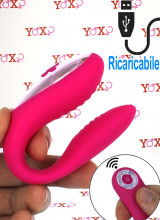 Vibratore per Coppia in Puro Silicone Rosa Ricaricabile USB con Telecomando Senza Fili