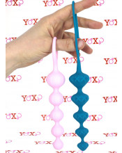 2 Catene Anale da 5 Bulbi Progressivi 20,5 x 2,8 e 20,5 x 3,3 cm. in Silicone Rosa e Azzurro