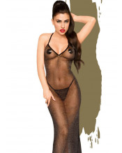 Abito Sexy Lungo Luccicante e Trasparente con Perizoma Incluso Nero - On Fire