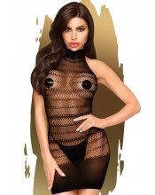 Mini Abito Sensuale a Collo Alto con Ricami e Senza Spalline Nero - Notte Profonda