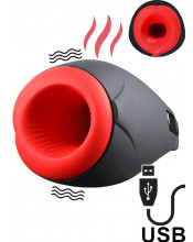 Masturbatore Riscaldante Vibrante in Silicone Ricaricabile USB Nero e Rosso