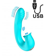 Hydra - Vibratore Punto G, Pulsazioni e Lecca Clitoride in Silicone 16,8 x 4 cm. Azzurro Ricaricabile USB