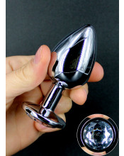 Cuneo Anale in Alluminio con Gemma Bianca Tipo Diamante 9,5 x 4 cm. Argento