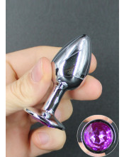 Cuneo Anale in Alluminio con Gemma Viola Tipo Diamante 7 x 2,8 cm. Argento