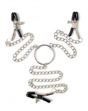 Pinze per Capezzoli e Clitoride a Serraggio Regolabile con Catena e Anello Centrale