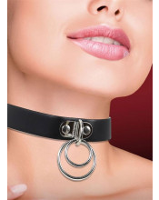 Collare in Ecopelle Nera con Doppio Anello