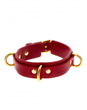 Collare BDSM in Ecopelle Rosso con 3 Anelli a D.