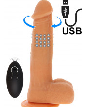 Vibratore Realistico in Silicone con Perle Rotanti 21 x 4,5 cm. color Carne con Telecomando Wireless Ricaricabile