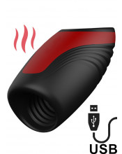 Mr Pleasure - Masturbatore Maschile Vibrante e Riscaldante con Risucchio in Silicone Ricaricabile USB Nero e Rosso