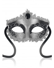 Mascherina Rigida in Stile Veneziano Black Diamond con Lacci in Raso