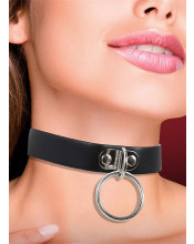 Collare in Ecopelle Nera con Anello