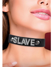 Collare in Ecopelle Nera con Scritta Slave Brillante