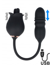 Stimolatore Ciltorideo Doppio con Leccata e Effetto Spinta a Forma di Rosa Ricaricabile USB