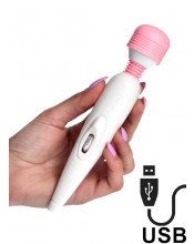 Wand Curve - Massaggiatore Magic Wand con Testa in Silicone Ricaricabile Bianco e Rosa