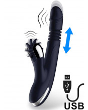 Vibratore Rabbit con Lingue Rotanti ed Effetto Spinta USB Ricaricabile 15 x 3,5 cm