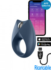 Royal One Anello Fallico Vibrante in Silicone Blu Controllabile da APP Ricaricabile USB