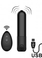 Bullet Vibrante in Silicone con Telecomando Wireless 8,6 x 2,5 cm. Nero Ricaricabile USB