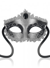 Mascherina Rigida in Stile Veneziano Black Diamond con Lacci in Raso