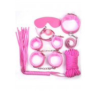 Omaggio Kit BDSM Rosa Completo con Frusta Manette Cavigliere Maschera Collare Corda e Gagball